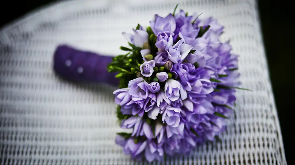 Purple hand pose of flowers