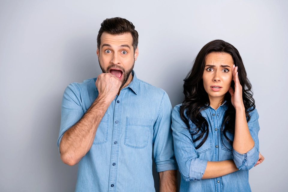 Anxious man and woman